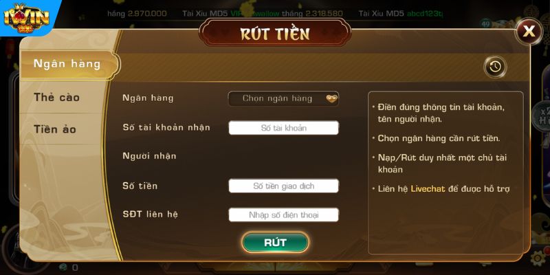 Rút tiền IWIN nhanh qua phương thức ngân hàng