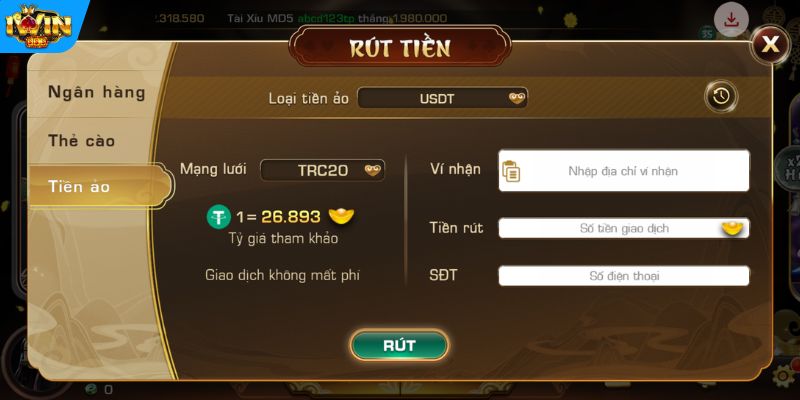 Rút tiền IWIN bảo mật bằng tiền ảo USDT